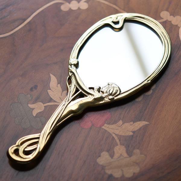 ハンドミラー 手鏡 真鍮製ミラー 金色 ゴールド LADY PB イタリア製