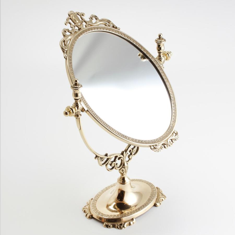 ミラー 卓上鏡 金属 真鍮製 金色 楕円 M PB イタリア製 真鍮製品