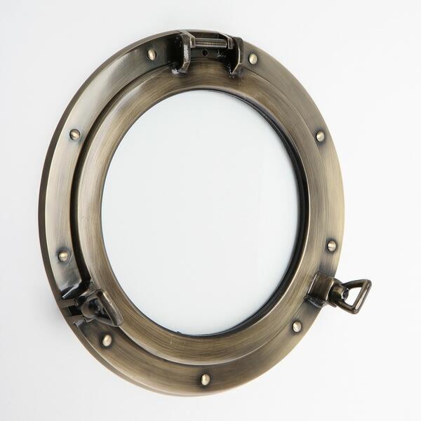 ガラス 丸窓(透明 くもり) 開閉式 真鍮製 古色アンテークAN