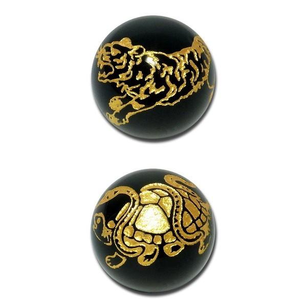 天然石ビーズ 風水 四神獣 オニキス 金 線刻絵 12mm 丸玉 4玉