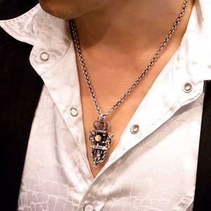 ネックレス メンズ シルバー エンジェル クラウン ブラックジルコニア ブランド シルバー925 メンズネックレス 爆買の画像