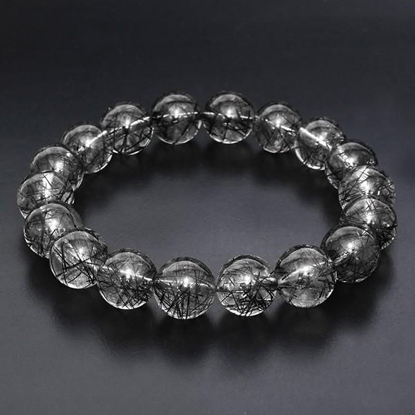 ブラックルチルクォーツ ブレスレット 11.5mm 19cm ブラックルチル 天然石 パワーストーン ルチルクォーツ 黒針 針水晶 腕輪 プレゼント 爆買の画像