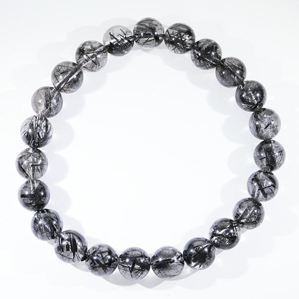 ブラックルチルクォーツ ブレスレット 8.5mm 18.5cm ブラック