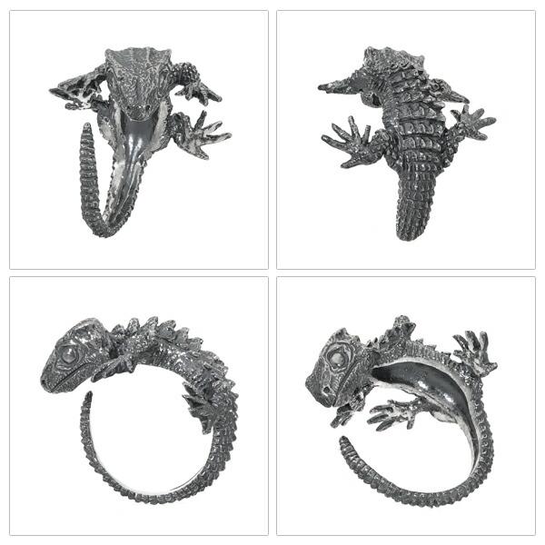 トカゲring フトアゴヒゲトカゲ口開けリング(black) | EmiriA online shop