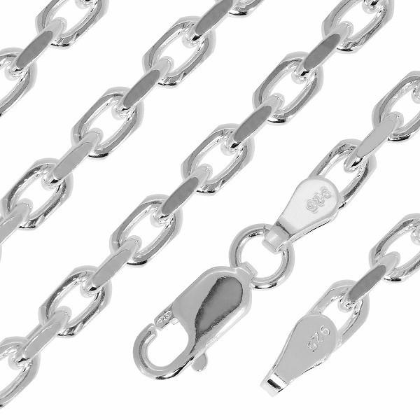 シルバー925 ネックレス あずきチェーン 2面カット 50cm 幅約3.8mm