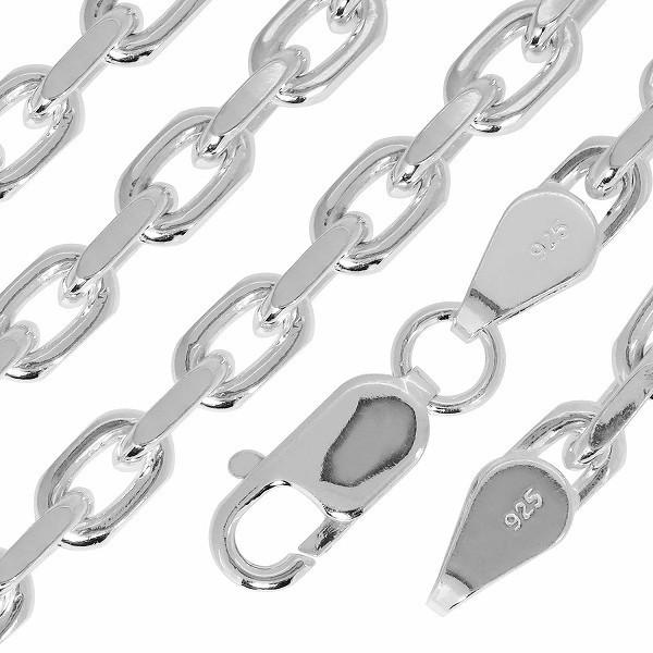 シルバー925 ネックレス あずきチェーン 2面カット 60cm 幅約4.3mm