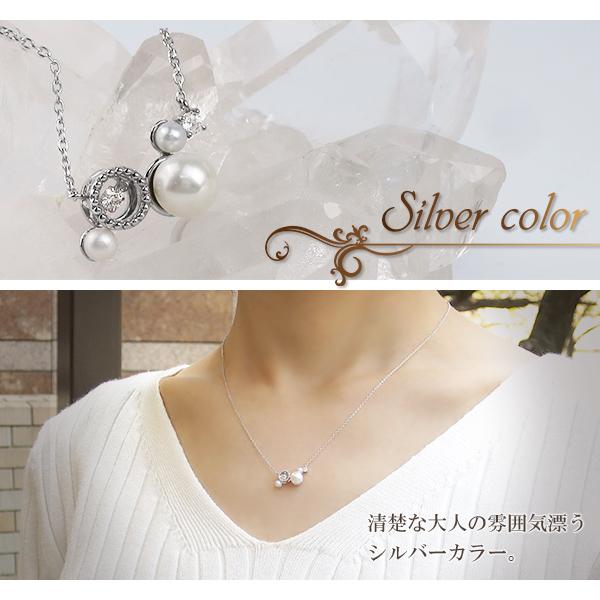 ダンシングストーン パール バブル シルバーネックレス 揺れる クロス