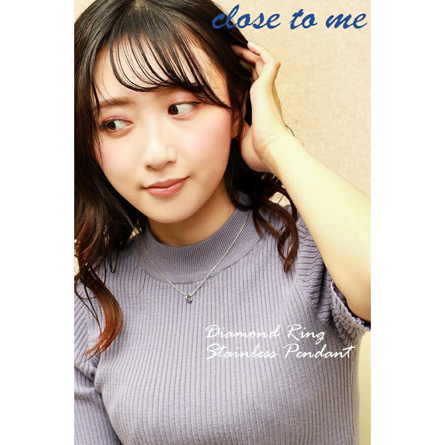 ペアネックレス ステンレス 刻印 ブランド close to me ダイヤモンド ミニリング シンプル お揃い カップル ペアルック おしゃれ プレゼント 爆買の画像