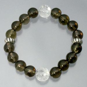 スモーキークォーツ ブレスレット 龍 朱雀彫り水晶12mm 17.5cmシルバー