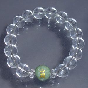 本翡翠 ブレスレット 梵字 メンズ 12mm 翡翠 水晶 18-20cm 天然石