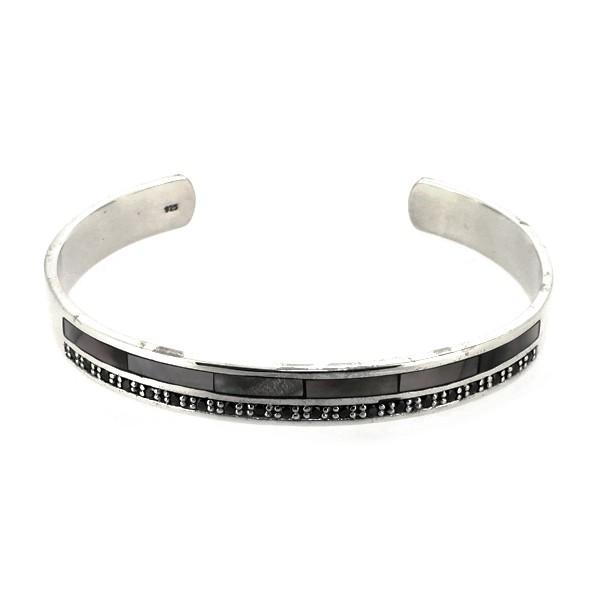 シェル バングル ブラックCZ ブラックシェル ジルコニア 平打ち フラット ブレスレット バングル 腕輪 シルバー925 銀 プレゼント