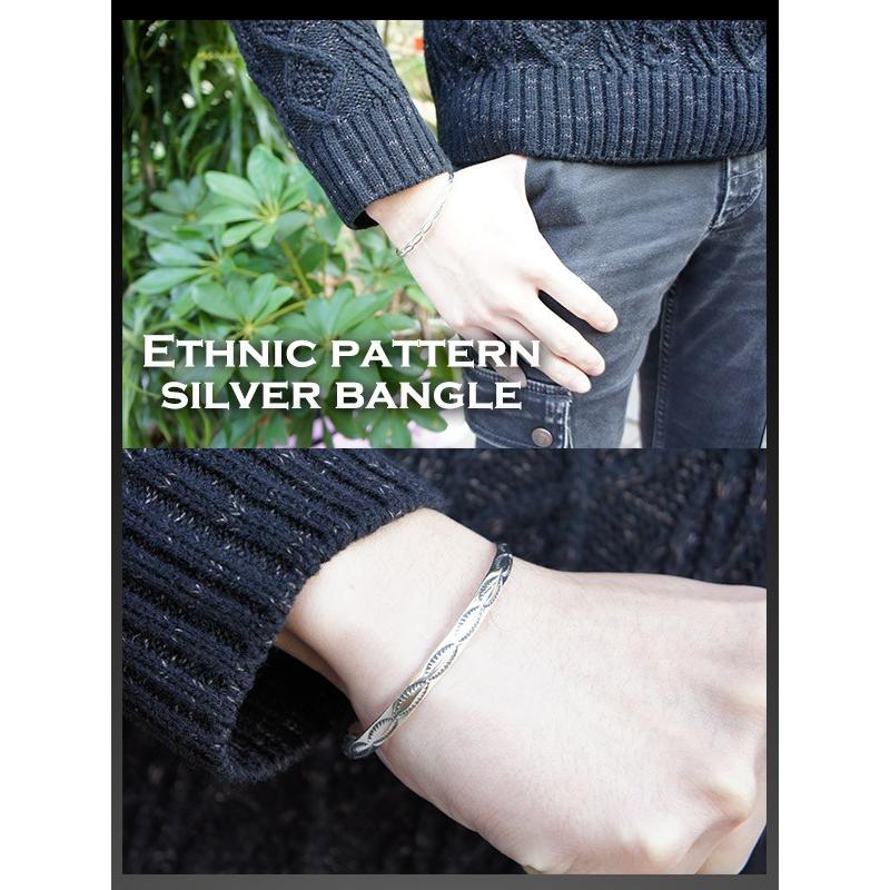 シルバーバングル メンズ エスニック模様 人気 シルバー925