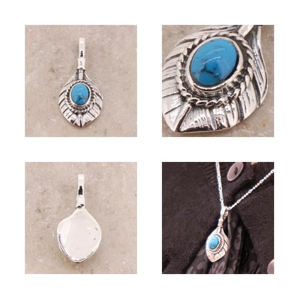 シルバー925 ペンダントトップ フェザー ターコイズ ネックレス 新品 5