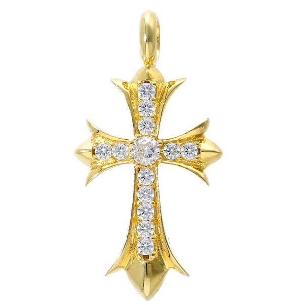 ジルコニア クロス ゴールドコーティング シルバー ペンダントトップ チェーンなし フレアクロス ヘッド トップ