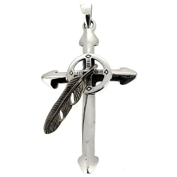 クロス ペンダントトップ(チェーンなし) フェザー 羽根 ネイティブ ネックレス ペンダント シルバー925 銀 プレゼント