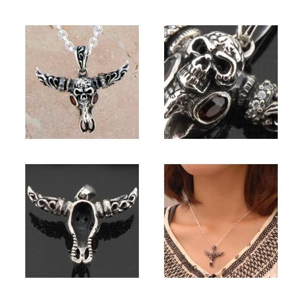 スカル ペンダントトップ(チェーンなし) ガーネットCZ バッファロー