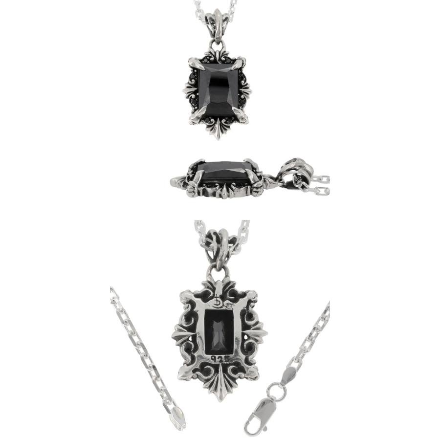 ネックレストップ メンズ シルバー ブラックジルコニア クロー