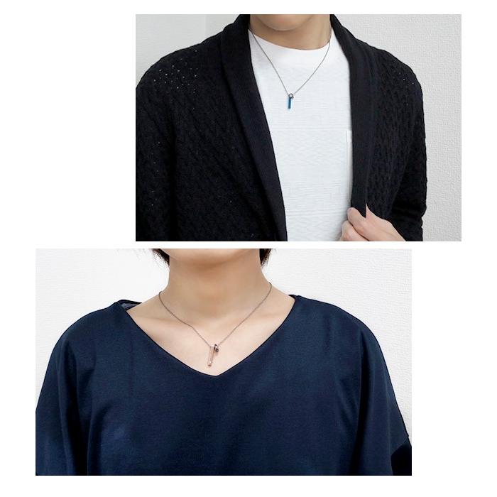 ペアネックレス チタン ブランド スティック リング お揃い 金属アレルギー対応 カップル ペアルック シンプル ファイテン プレゼント チタン 約1 ペンダントトップ 素材　チタン カラーIP加工 重量 スティックの大きさ　縦約2 0cm 横約0 3cm　厚み約0 3cm リングの大きさ　直径約0 9cm 厚み約0 3cmチェーン 素材 長さ or 調整用アジャスター付き 幅 あずきチェーン 金具 カニカン