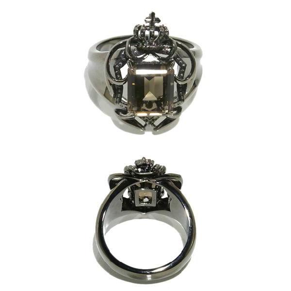 シルバーリング メンズ スモーキークォーツ 盾 17-23号 ブランド 指輪