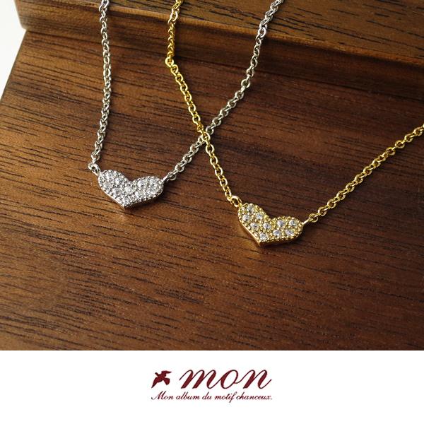 ハート ネックレス レディース ブランド パヴェ ジルコニア ゴールド