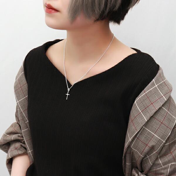スモール シンプル クロス シルバーネックレス (45cmチェーン