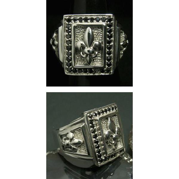 シルバーリング メンズ ブラックジルコニア ユリの紋章 9-23号 人気