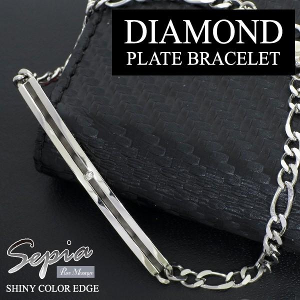サージカルステンレス ブレスレット メンズ ブランド 天然ダイヤモンド プレート シンプル ブラックエッジ ブレスレット プレゼント