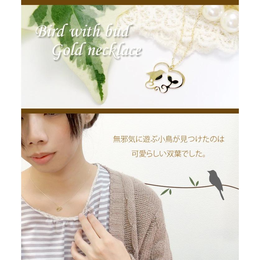 ネックレス レディース イエローゴールド 小鳥 ふたば ハート プレート K10 10金 プレゼント 女性 20代 30代 40代 爆買の画像