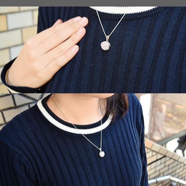 ローズクォーツ ネックレス レディース シルバー 薔薇カット 天然石 