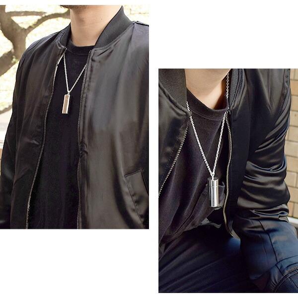 円柱型 筒型 シルバー ピルケース ネックレス チェーン付ペンダント