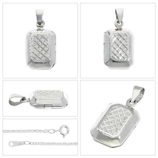 四角形 キルティング ロケット シルバー ネックレス ペンダント