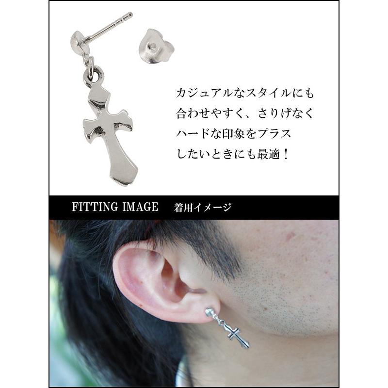 ドロップピアス メンズ シルバー ブラックライン クロス 1P 片耳 人気