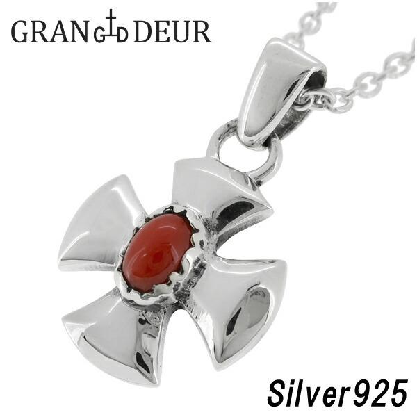 シルバーネックレス メンズ カンタベリークロス コーラル 珊瑚 ブランド シルバーネックレス メンズ チェーン付 プレゼント