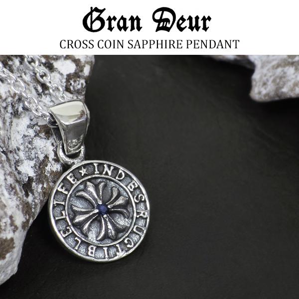 ネックレス メンズ ブランド シルバー フレアクロス コイン サファイア