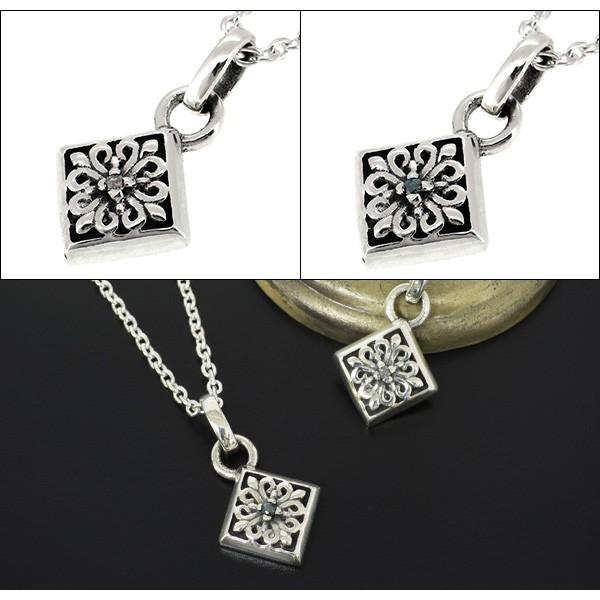 シルバーネックレス メンズ ダイヤモンド スクエア ユリ クロス