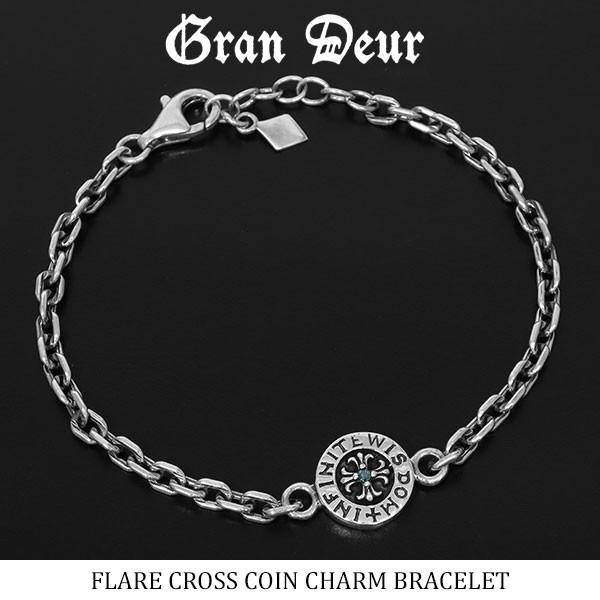 GRAN DEUR フレア クロス コイン ブレスレット シルバー925 ブルー ダイヤモンド 調節可 ブランド GRAN DEUR ブレスレット プレゼント 爆買