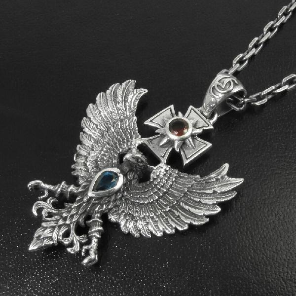 シルバーネックレス メンズ イーグルクロス ブルートパーズ ブランド