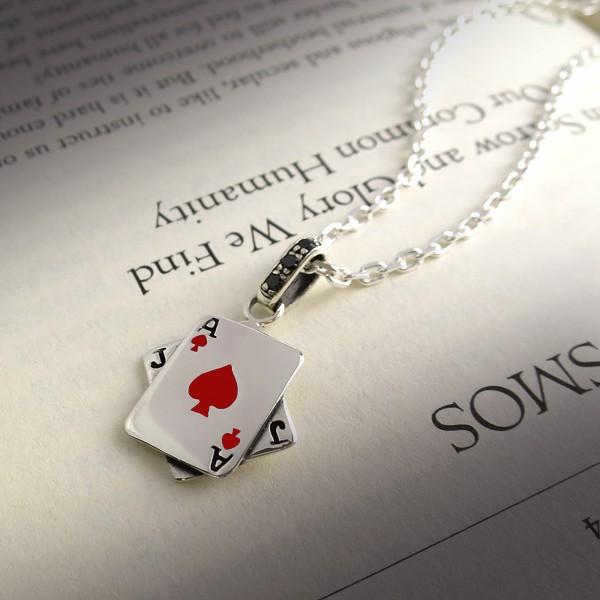 ネックレス ブラックジャック レッド トランプ スペードのA J シルバー