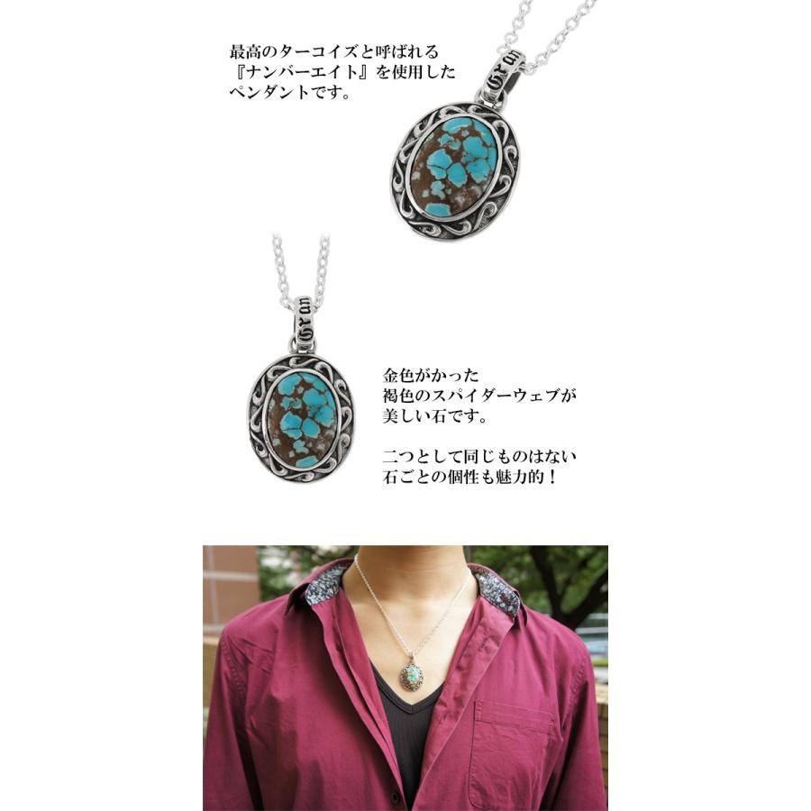 シルバーネックレス メンズ ターコイズ ディスク 唐草 ブランド 