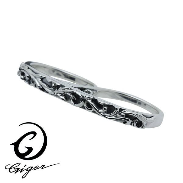 GIGOR ジゴロウ ダブルフレッジリング リング 指輪 シルバーリング ダブルリング ツーフィンガーリング シルバー925 プレート 唐草 爆買