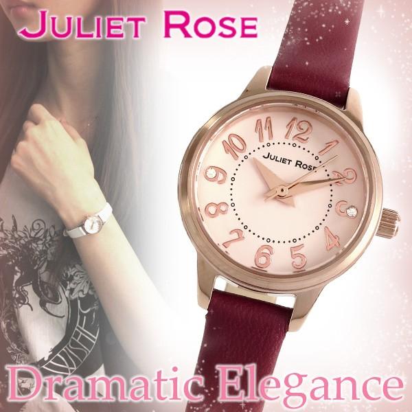 JULIET ROSE JUL-406シリーズ ピンクゴールド レッド レディースウォッチ 天然ダイヤモンド レザーバンド ブレスレット シンプル 腕時計｜ginnokura