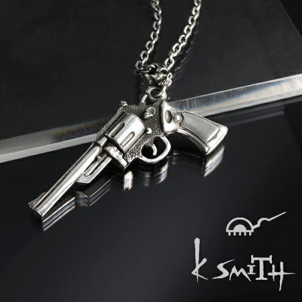 K-SMITH ルビー リボルバー スカル ネックレス シルバー K-SMITH ルビー リボルバー スカル ネックレス シルバー