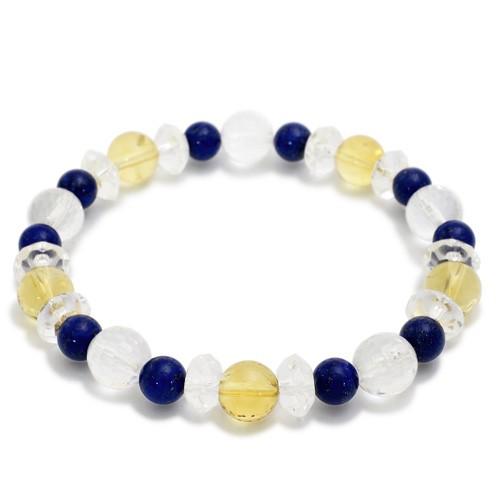 128面カット水晶 ブレスレット ラピスラズリ シトリン 8mm 17cm 天然石