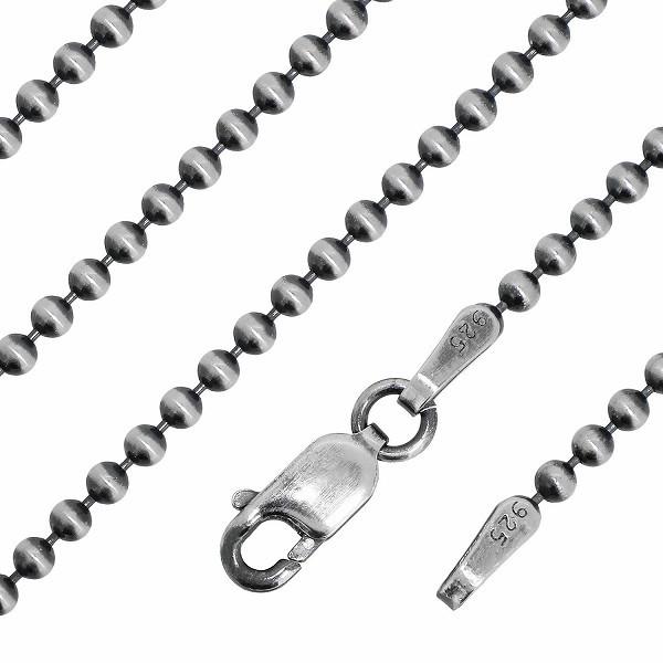 シルバー925 ネックレス ボールチェーン 黒 いぶし 60cm 直径約2.0mm シルバーチェーン のみ メンズ 人気 シンプル 銀 球 丸 プレゼント 爆買の画像