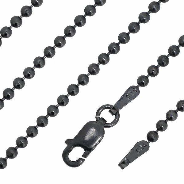 シルバー925 ネックレス ボールチェーン 黒 いぶし 60cm 直径約2.0mm シルバーチェーン のみ メンズ 人気 シンプル 銀 球 丸 プレゼント 爆買の画像