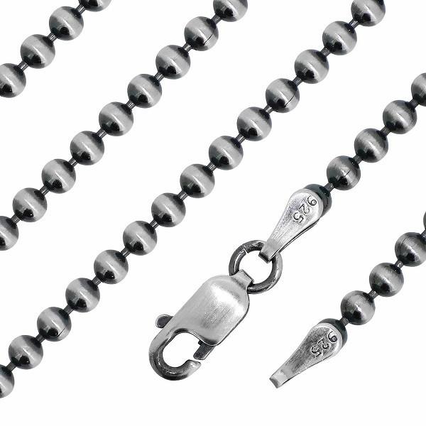 シルバー925 ネックレス ボールチェーン 黒 いぶし 60cm 直径約2.5mm