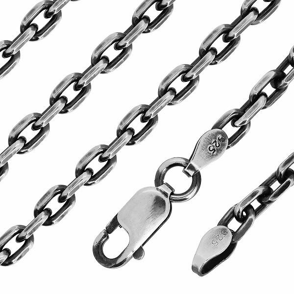 シルバーチェーン ネックレスチェーンのみ 燻し 黒 4面カットあずき 
