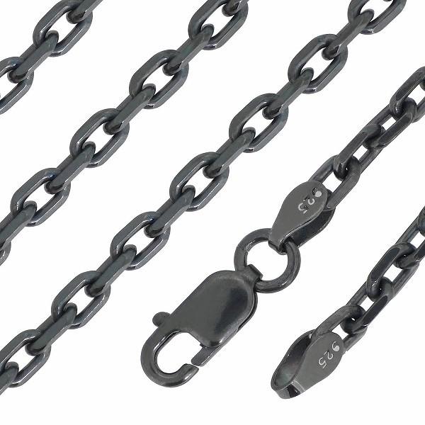 シルバーチェーン ネックレスチェーンのみ 燻し 黒 4面カットあずき