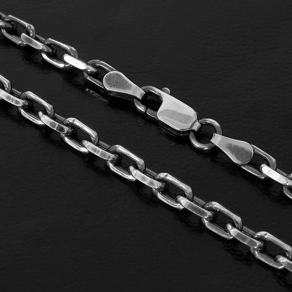 ネックレスチェーン メンズ 黒 いぶし あずき 2面カット 50cm 幅約3.8mm シルバー925 チェーンのみ 人気 おしゃれ アズキ 小豆 プレゼント 爆買の画像