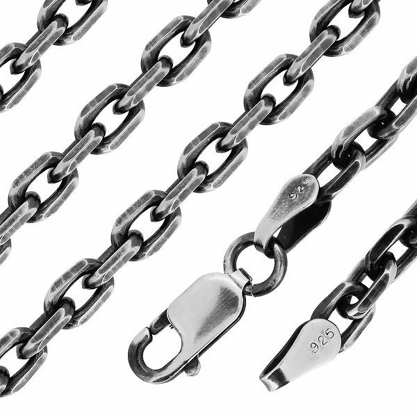 シルバーチェーン ネックレスチェーンのみ 燻し 黒 4面カットあずき 60cm 幅約4.1mm メンズ 人気 シルバー925 おしゃれ プレゼント 爆買の画像